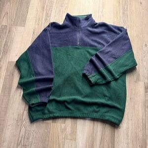 Colorblock Quarter Zip Fleece Pullover Green Purple Oversized Cozy